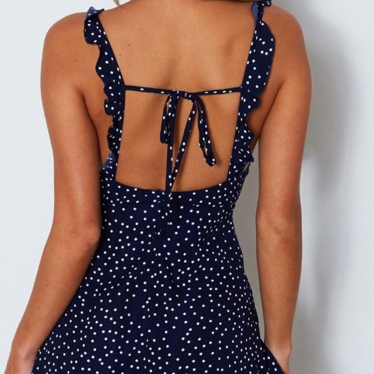 Polka-dot Strappy Dress Women Summer Fashion Beach Sundress - Onouthati