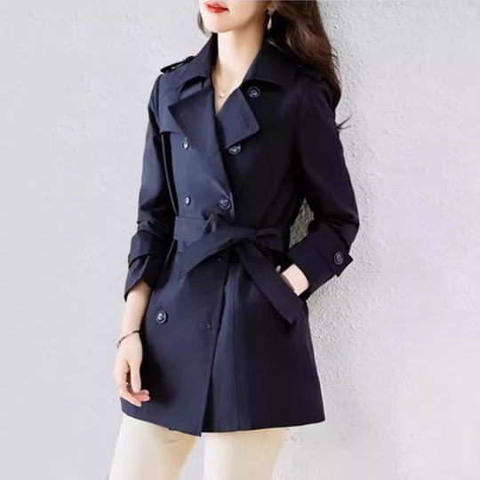 Women's Mid-length Trench Coat Double Breasted Fitted Waist Overcoat - Onouthati