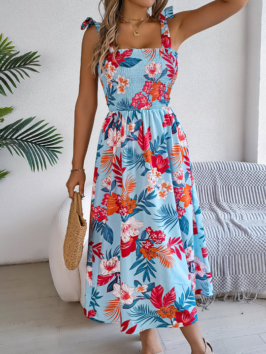 Flowers Print Suspender Corset Dress Ins Fashion Holiday Beach Long Dresses Summer Clothing For Women - Onouthati