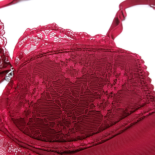 Court Style Wine Red Lace Bra Set Women - Onouthati