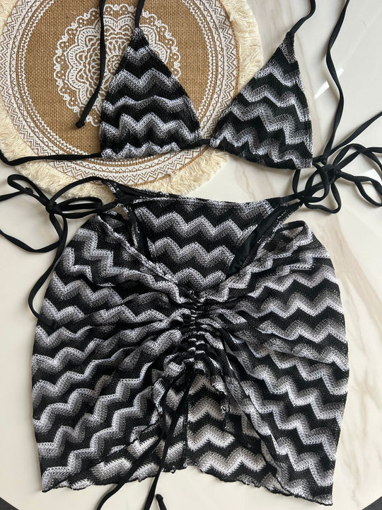 Knitting Bikini Skirt Three-piece Set Bikini Striped Swimsuit Bikini Women Swimw - Onouthati