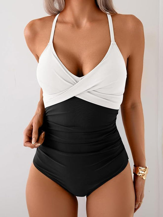 Bikini Sexy Foreign Trade One-piece Swimsuit Female Contrast Color Personality - Onouthati