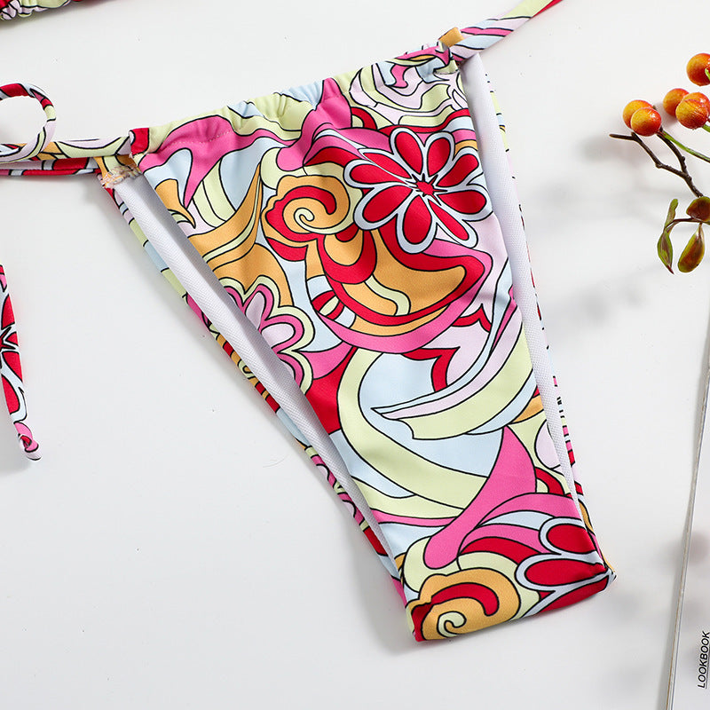 Triangle Printed Bikini For Women With Separate System And Hanging Neck Swimsuit - Onouthati
