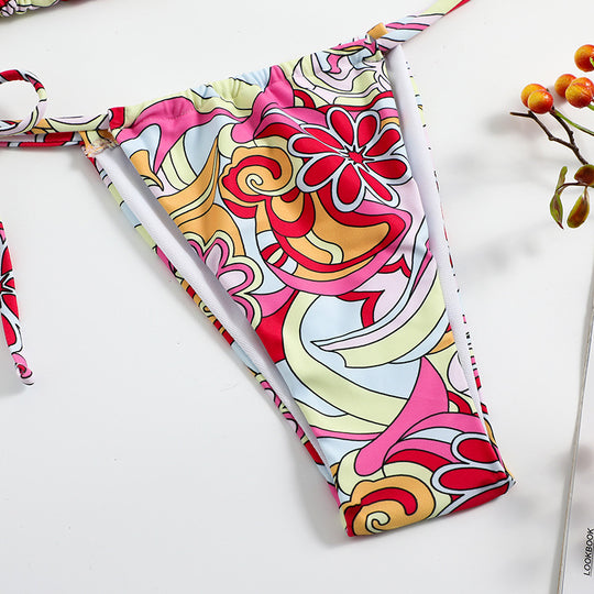 Triangle Printed Bikini For Women With Separate System And Hanging Neck Swimsuit - Onouthati
