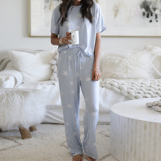 Women Printed Two-Piece Pajamas Suits - Onouthati