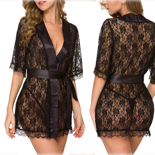 Lingerie Women Lace Hollow-out Robe Suits Pajamas - Onouthati
