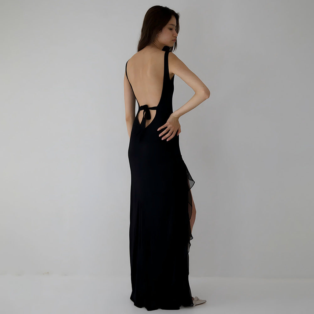 Ribbon Women Backless High Slit Dress - Onouthati