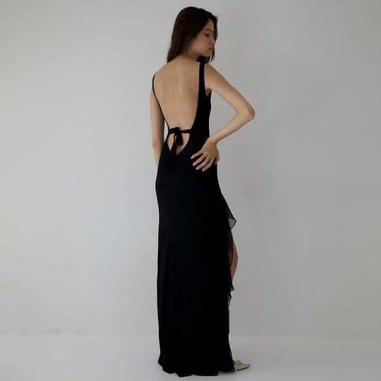 Ribbon Women Backless High Slit Dress - Onouthati