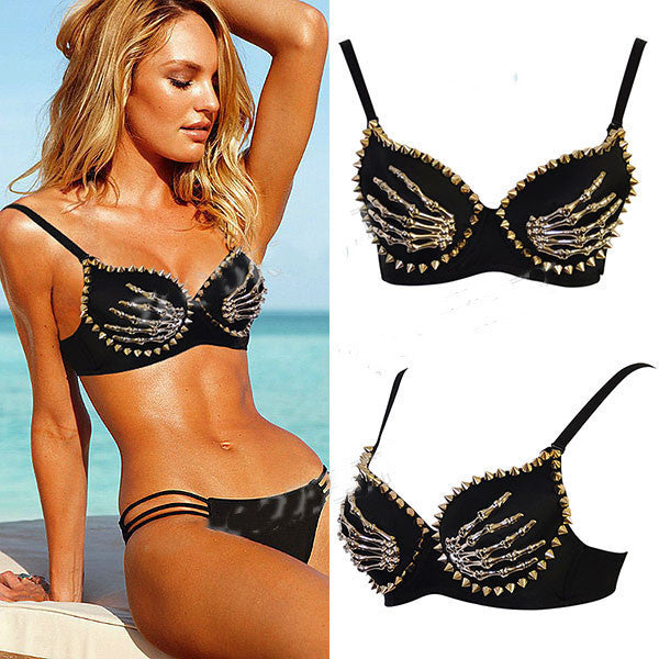 Women Nightclub Black Finger Bra - Onouthati