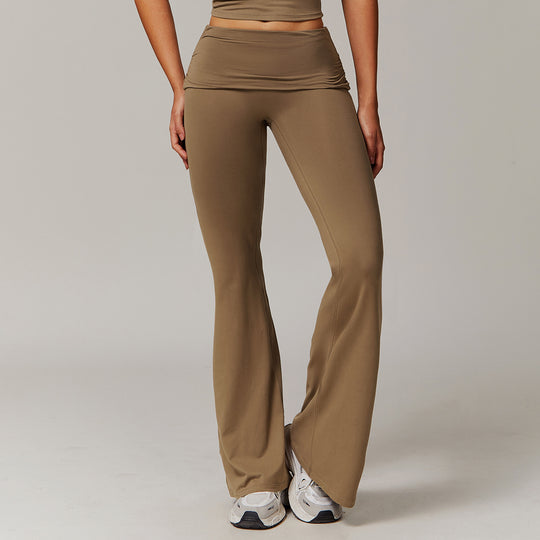 Wool Pleated Yoga Fold High Waist Running Sports Skinny Versatile Bell-bottom Pants Women - Onouthati