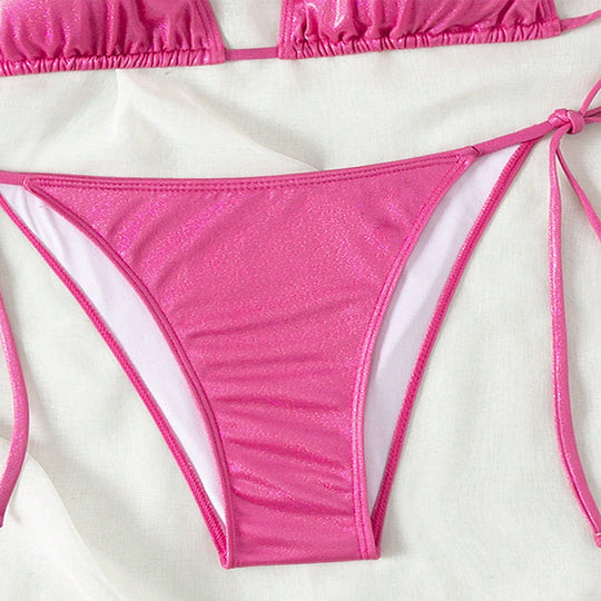 Pure Color Tied Beach Sexy Bikini Hot Spring Split Swimsuit Female Bikini - Onouthati