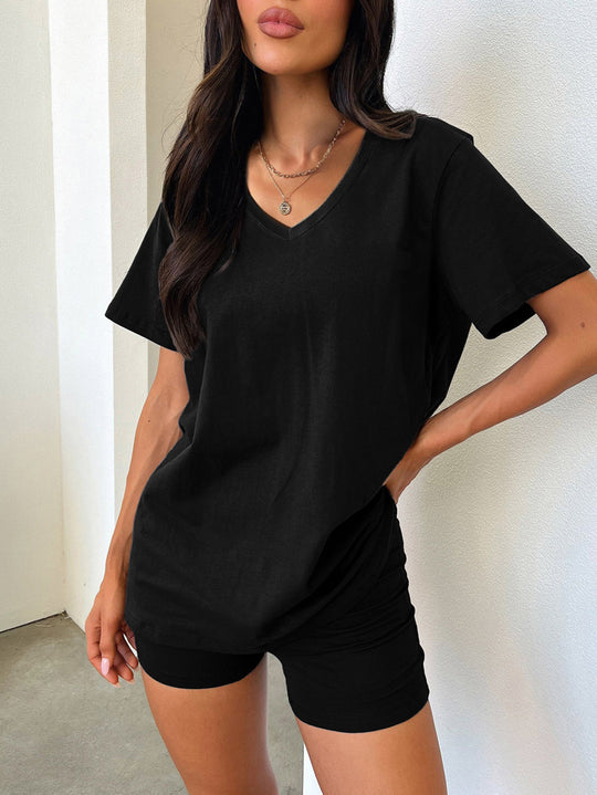 V-neck Fashion Solid Color Casual Fashion Shorts Suit Women - Onouthati