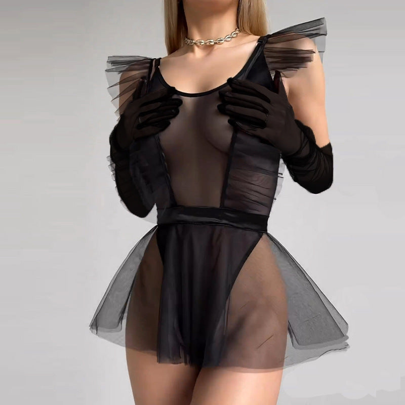 Mesh Jumpsuit Tutu Skirt Gloves Three-piece Set For Women - Onouthati