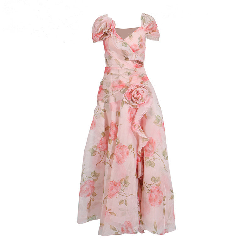 Retro Flower Large Swing Mop Dress Women - Onouthati