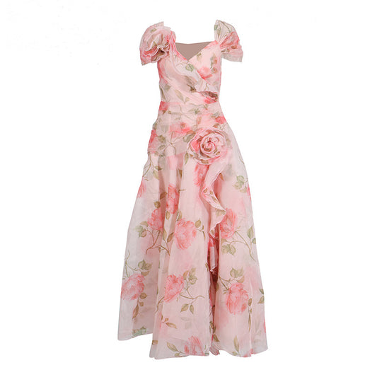 Retro Flower Large Swing Mop Dress Women - Onouthati