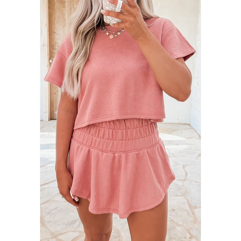 New Solid Color Short Sleeve Casual Suit Women - Onouthati