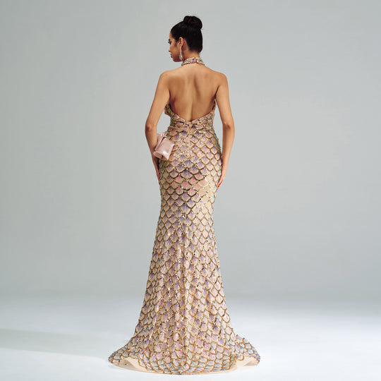 Halter Sequined Mermaid Evening Dress - Onouthati