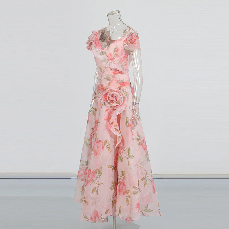 Retro Flower Large Swing Mop Dress Women - Onouthati