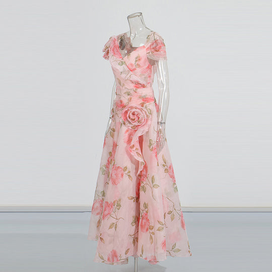 Retro Flower Large Swing Mop Dress Women - Onouthati