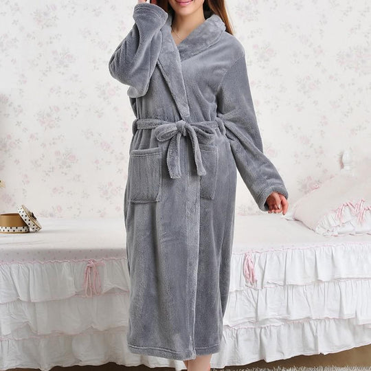 Coral Fleece Pajamas Women Thickened Flannel Long-sleeved Men's Bathrobes Home Clothes - Onouthati