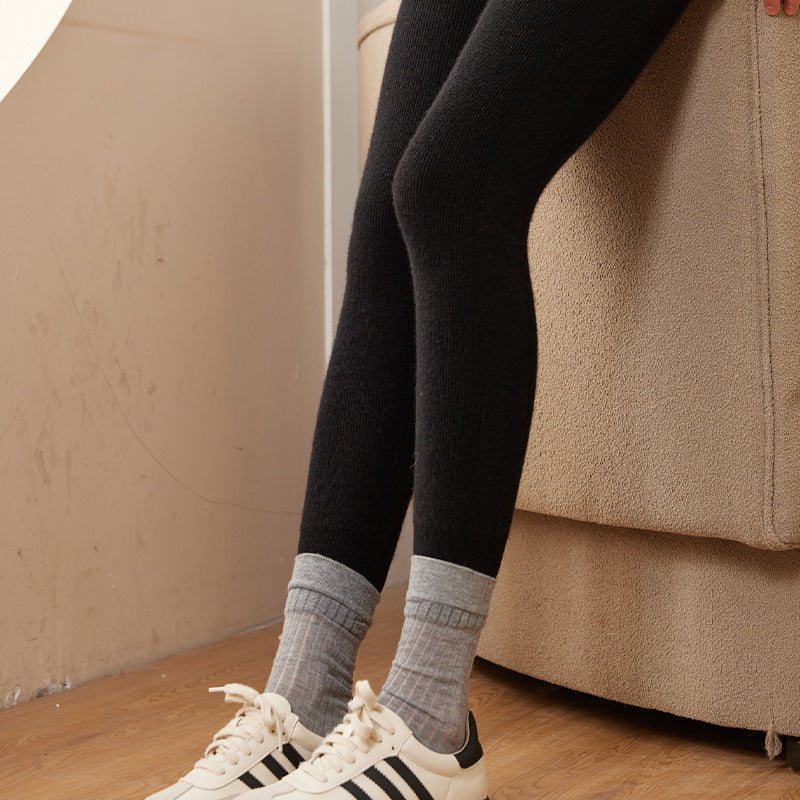Cashmere Drawstring Tights Women's Inner Wear High Waist Slim Fit Leggings - Onouthati