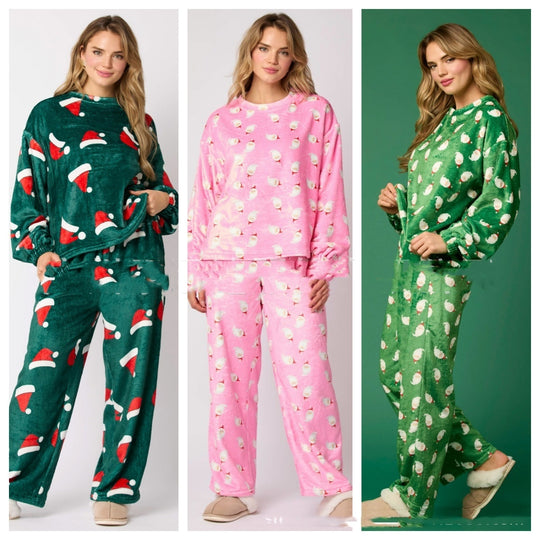 2024 Casual Flannel Pajama Sets For Women 2 Piece Cute Long Sleeve Matching Lounge Shirts Sets Santa Claus Pajamas Homewear - Onouthati