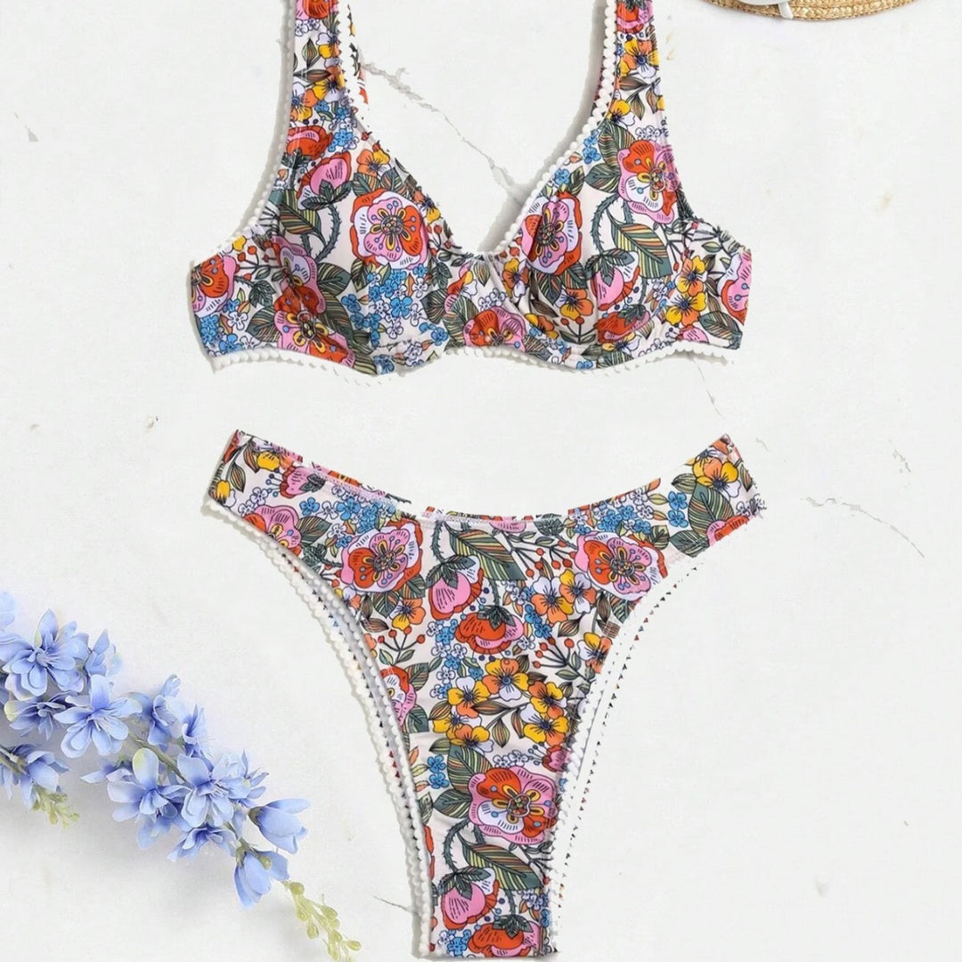Bikini European And American Steel Bracket Push Up Printed Tied Swimsuit For Women - Onouthati