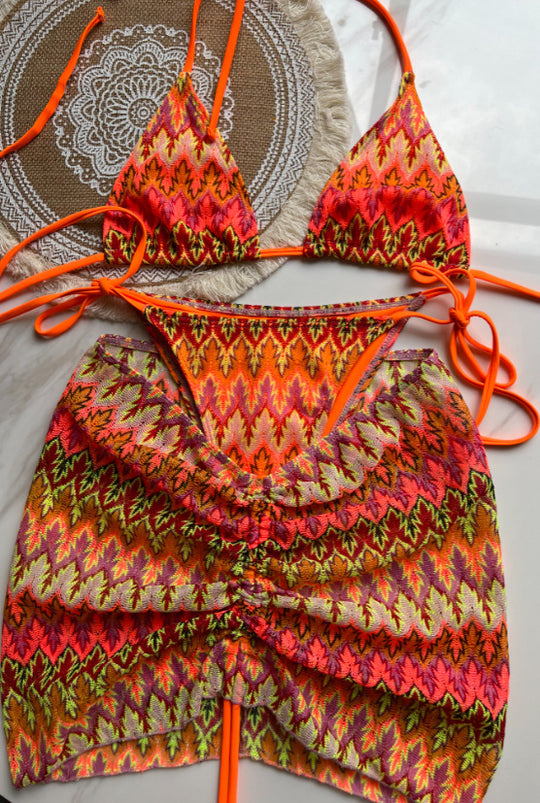Knitting Bikini Skirt Three-piece Set Bikini Striped Swimsuit Bikini Women Swimw - Onouthati
