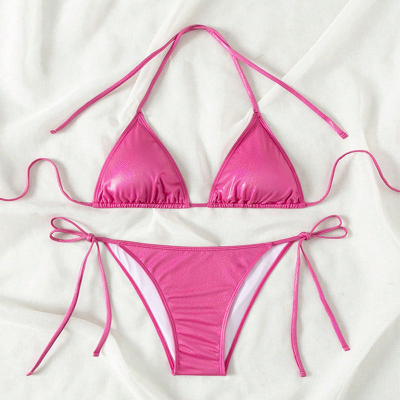 Pure Color Tied Beach Sexy Bikini Hot Spring Split Swimsuit Female Bikini - Onouthati