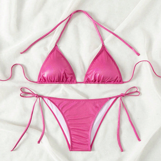 Pure Color Tied Beach Sexy Bikini Hot Spring Split Swimsuit Female Bikini - Onouthati
