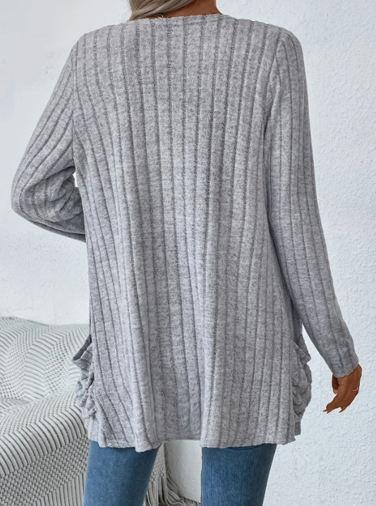 Solid Color Open-Front Cardigan - Onouthati