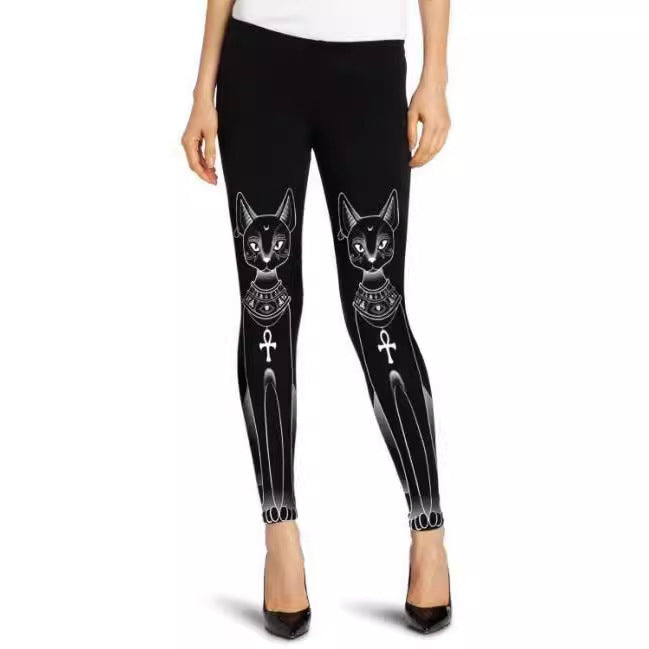 Digital Printing Long-eared Cat Microphone Leggings - Onouthati