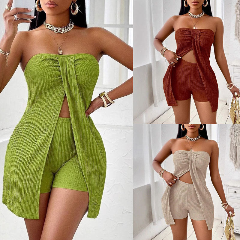 Women's Strapless Bandeau Top Shorts Suit - Onouthati