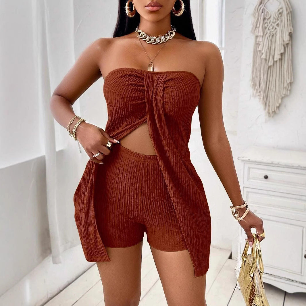 Women's Strapless Bandeau Top Shorts Suit - Onouthati