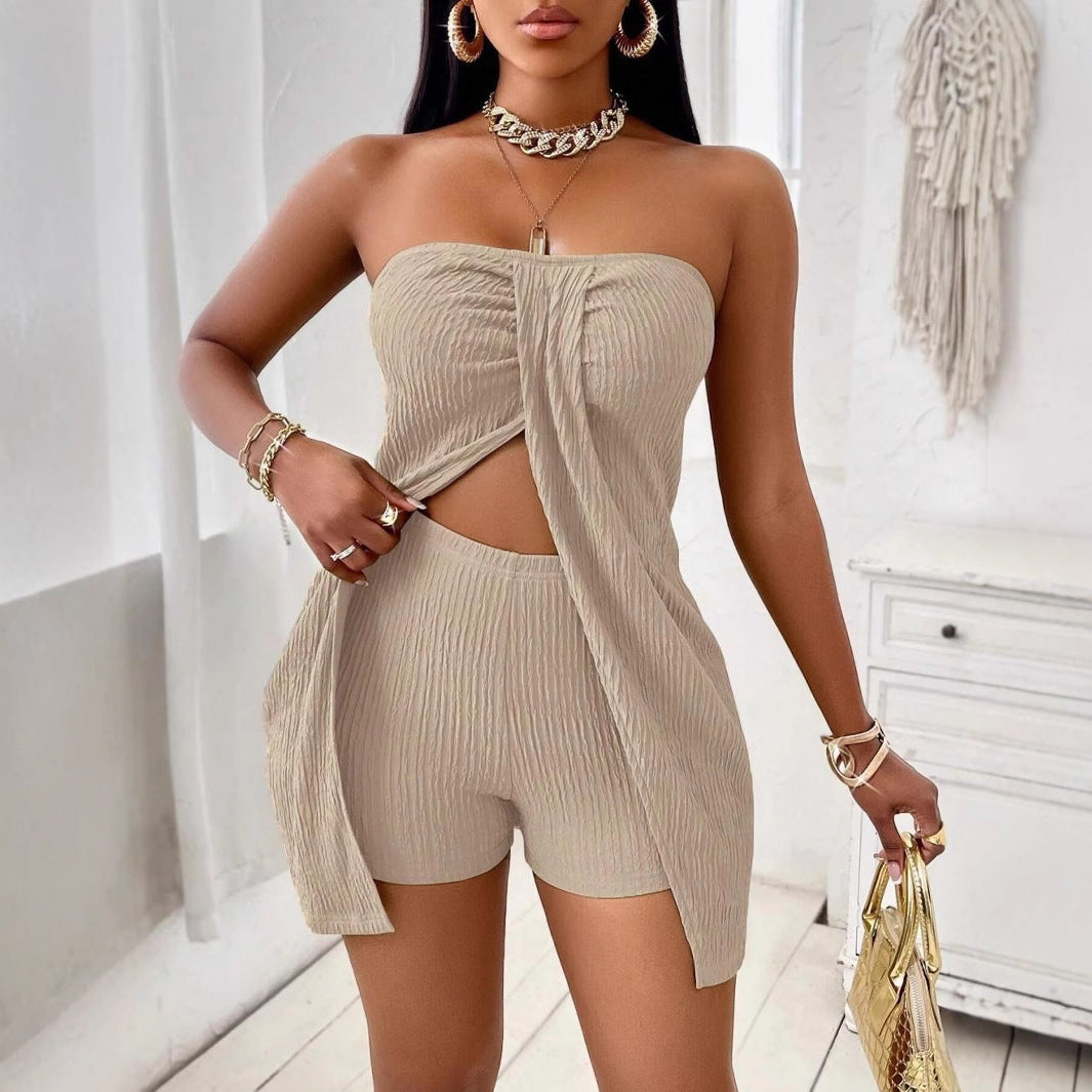 Women's Strapless Bandeau Top Shorts Suit - Onouthati
