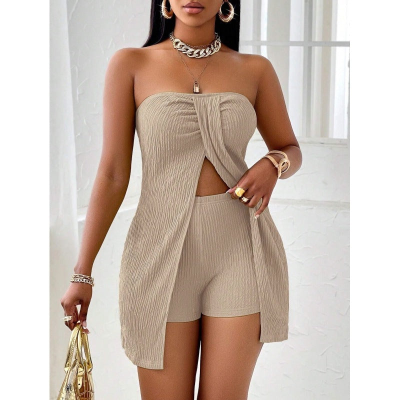 Women's Strapless Bandeau Top Shorts Suit - Onouthati