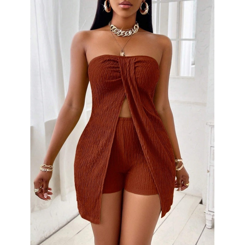 Women's Strapless Bandeau Top Shorts Suit - Onouthati