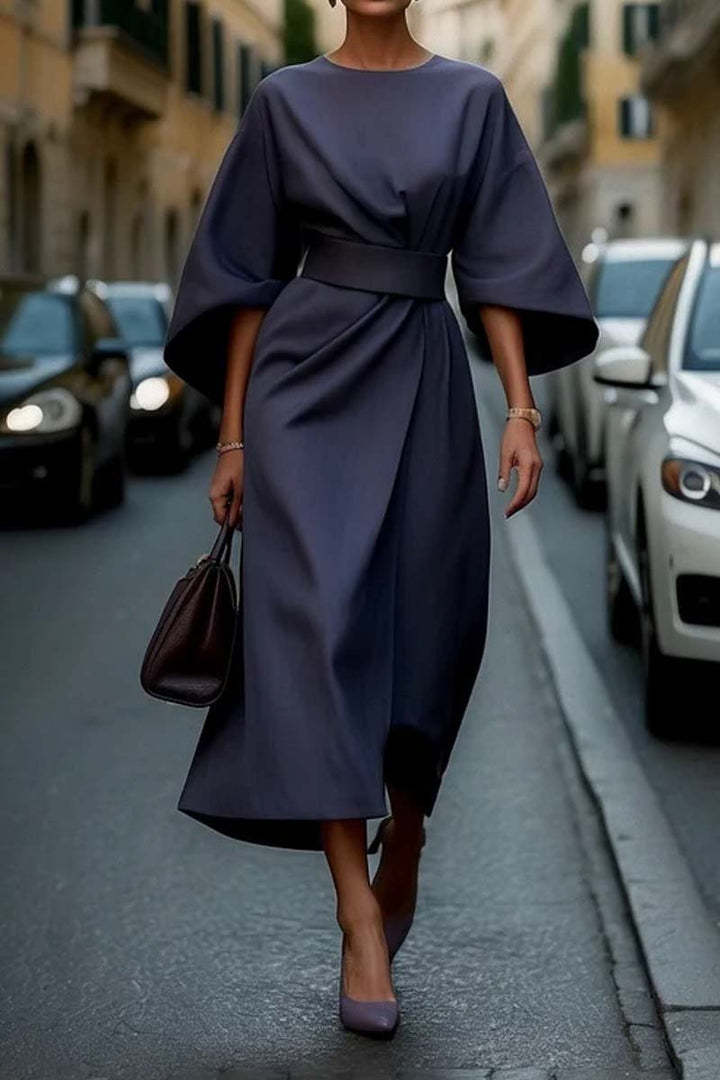 Loose Batwing Sleeve Dress Fashion Waist-tighted Solid Color Elegant Dresses For Women Clothing - Onouthati