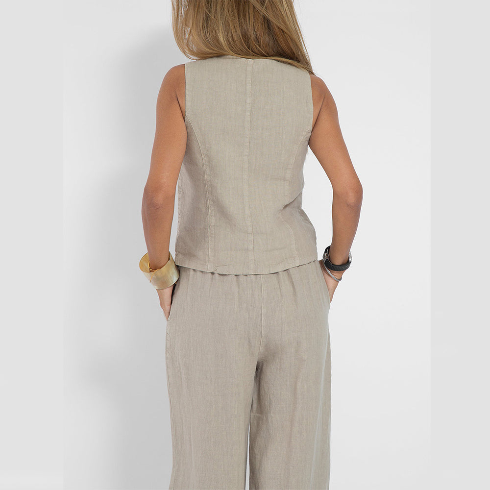 Summer Vest Suits V-neck Botton Sleeveless Top And Loose Straight Trousers Casual Womens Clothing - Onouthati