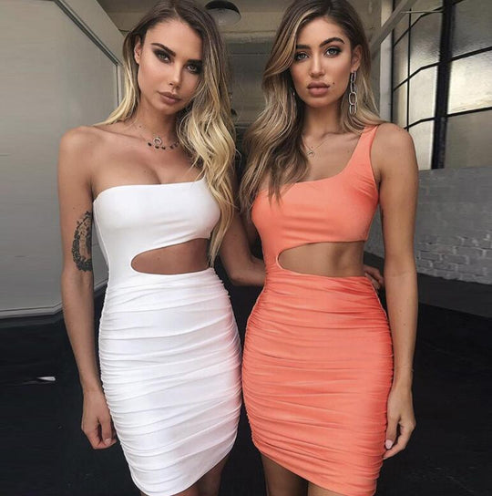 Slim One-shoulder Short Dress Sexy Fashion Hollow Mini Dresses For Women - Onouthati