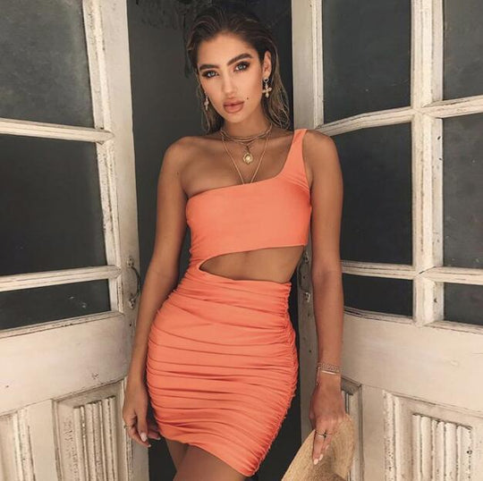 Slim One-shoulder Short Dress Sexy Fashion Hollow Mini Dresses For Women - Onouthati