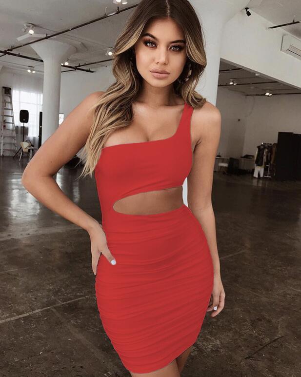 Slim One-shoulder Short Dress Sexy Fashion Hollow Mini Dresses For Women - Onouthati