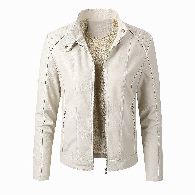 New Women's Leather Jackets Plus Velvet Jackets Fashion PU Ladies Leather Jackets - Onouthati