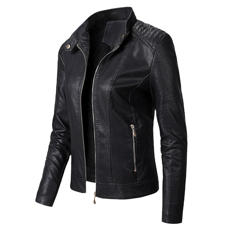 New Women's Leather Jackets Plus Velvet Jackets Fashion PU Ladies Leather Jackets - Onouthati