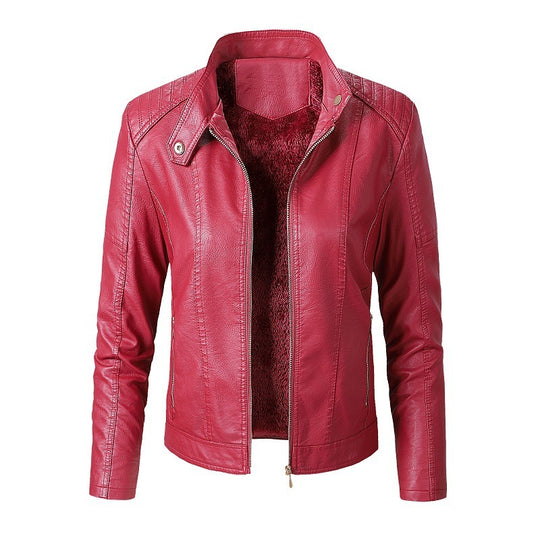 New Women's Leather Jackets Plus Velvet Jackets Fashion PU Ladies Leather Jackets - Onouthati
