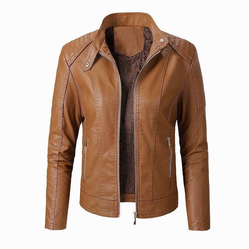 New Women's Leather Jackets Plus Velvet Jackets Fashion PU Ladies Leather Jackets - Onouthati
