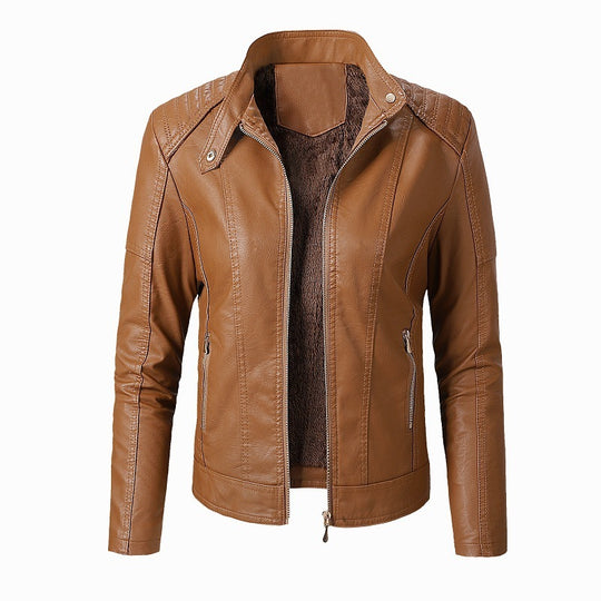 New Women's Leather Jackets Plus Velvet Jackets Fashion PU Ladies Leather Jackets - Onouthati