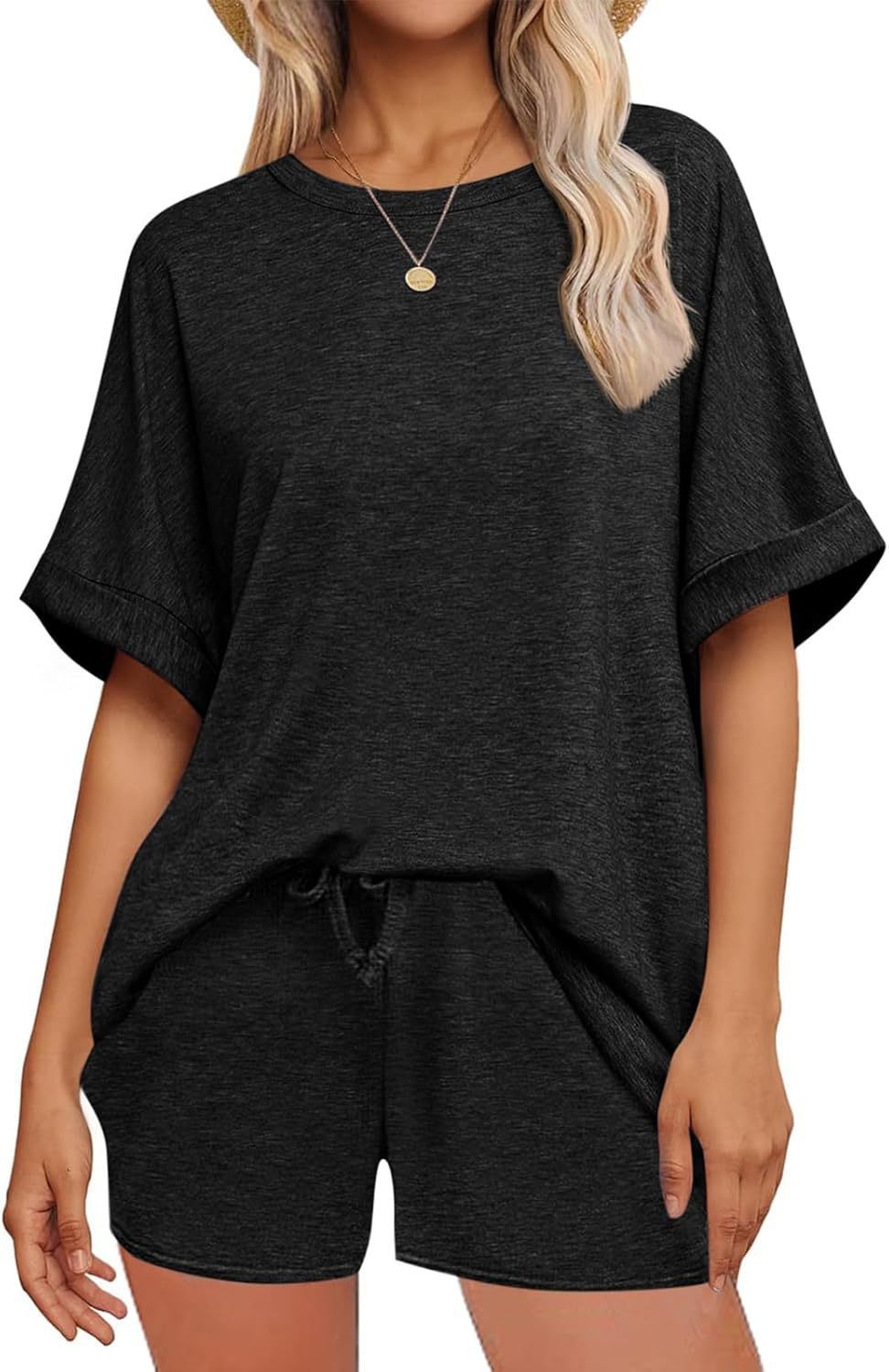 Casual Suit Oversized Short Sleeve T-shirt Drawstring Shorts Casual Wear Sportswear - Onouthati