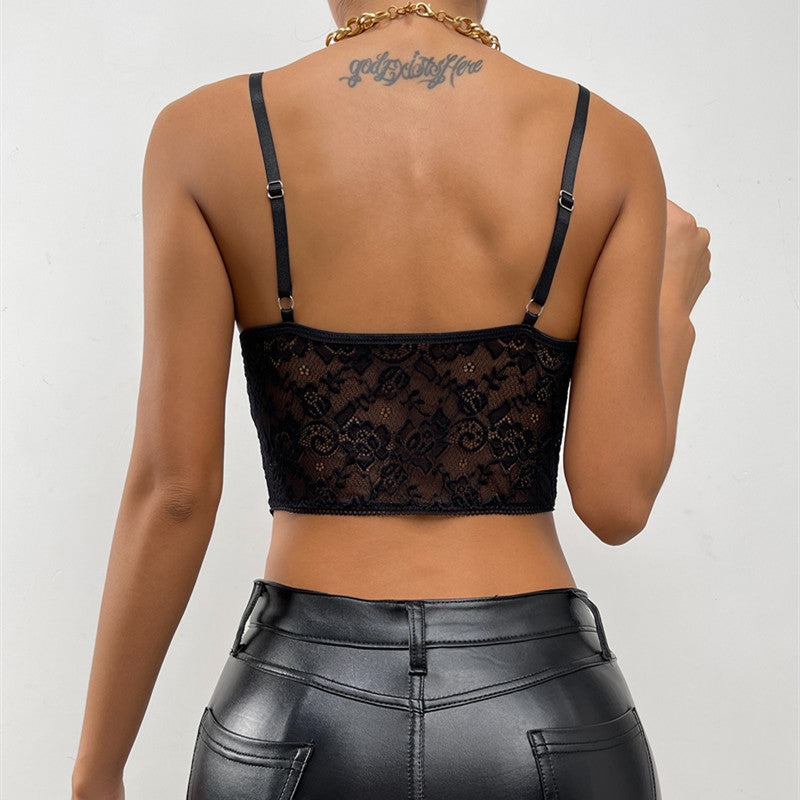 Lace Breasted Crinkle Pattern Camisole Tank Top Ladies - Onouthati