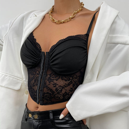 Lace Breasted Crinkle Pattern Camisole Tank Top Ladies - Onouthati